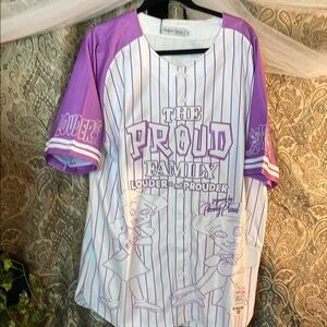 Purple and White Baseball Jersey with Pinstripes